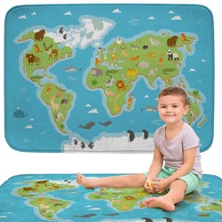 Achoka Softteppich für Kinderzimmer Weltkarte Tiere 100x150 cm