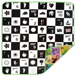 Humbi Schaumstoff doppelseitige Lernmatte Schachbrett 3in1 Polnisch Alphabet Zahlen Bilder Kontrastreich schwarz und weiß 180 x 200 x 1 cm