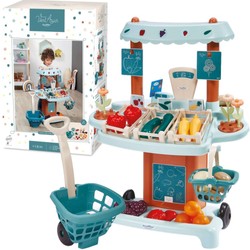Kinderladen Supermarkt Obst- und Gemüsestand Registrierkasse Waage Korb + Zubehör Lernspielzeug Ecoiffier Vert Azur