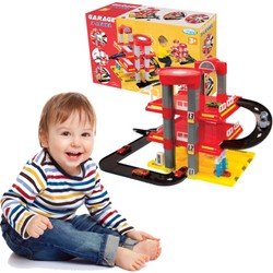 Mochtoys Garage Rutschbahn Parkplatz für Kinder 3 Ebenen mit Fahrbahn