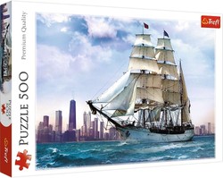 Puzzle 500 Elemente Segelschiff mit Chicago Hintergrund 