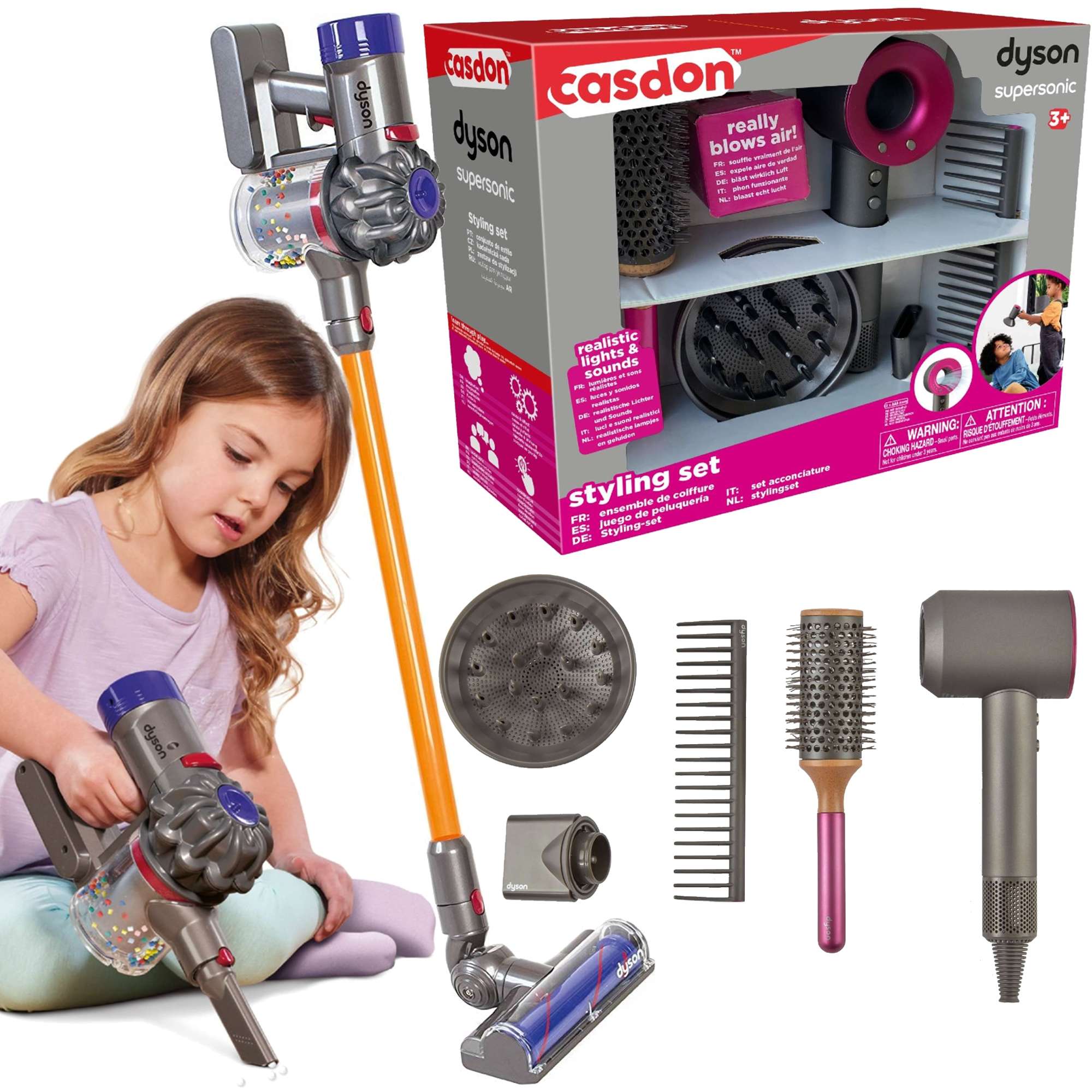 Haartrockner mit 5 Haarstyling-Set Supersonic Casdon Stück+Spielzeug Dyson kabelloser Staubsauger