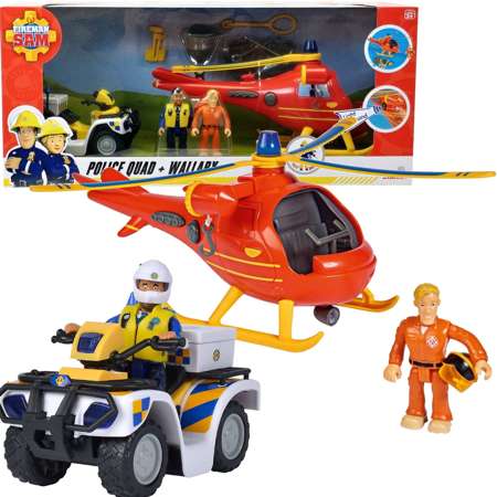 Feuerwehrmann Sam sam Helicopter Wallaby und Polizei Quad Set + Figuren