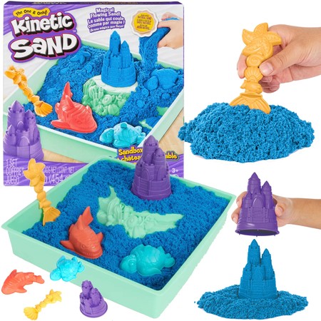 Kinetic Sand Kunststoff Kinetic Sand blau Sandburg Set + Formen Tablett und Zubehör Spin Master