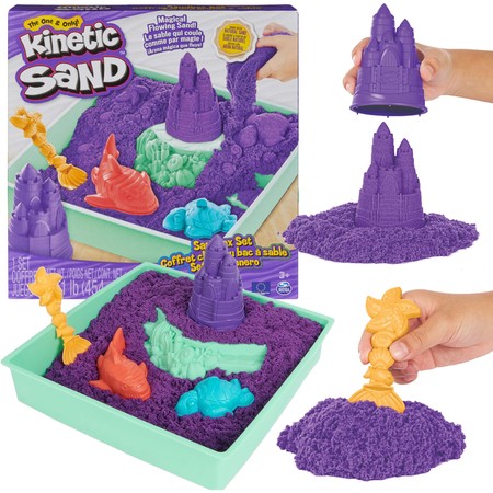 Kinetic Sand Kunststoff kinetische Sandburg Set mit lila Sand + Formen Tablett und Zubehör Spin Master