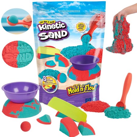 Kinetischer Sand Kinetic Sand Mo ld 'n Flow 2 Farben + 3 Zubehörteile