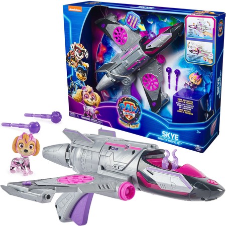 Paw Patrol The Mighty Kinofilm Big Figure Skye rosa grau Jet interaktives Fahrzeug Deluxe Light Sound