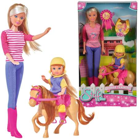 Puppen Steffi und Evi mit Pony Pferd