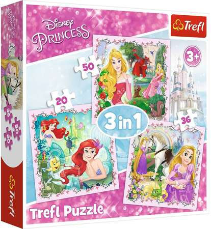 Puzzle 3in1 Disney-Prinzessinnen Rapunzels Aurora und Arielka