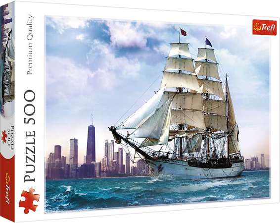 Puzzle 500 Elemente Segelschiff mit Chicago Hintergrund 