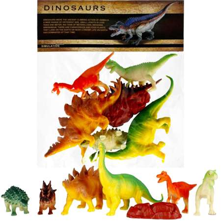 Satz von 6 Figuren Dinosaurier + großer Felsen