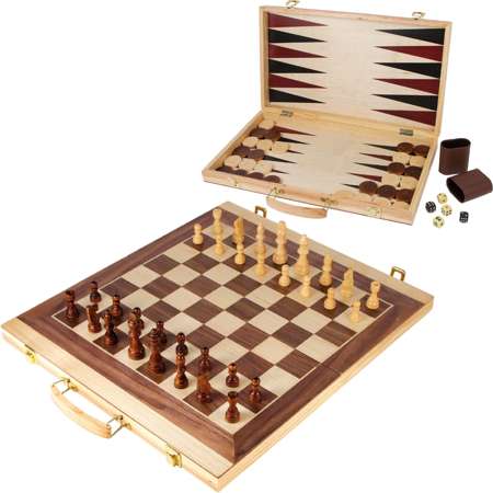 Schach- und Backgammon-Set aus Holz in einer Schachtel