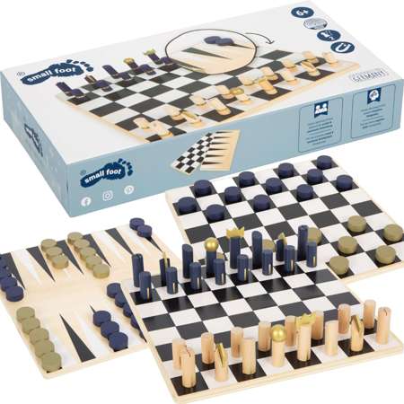 Set von hölzernen Brettspielen 3in1 Schach Dame Triktrak Puzzlespiel