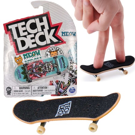 Tech Deck Fingerboard Skateboard Meow White Cat + Aufkleber