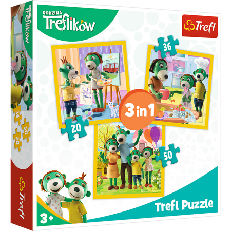 Trefl 34850 Puzzle 3in1 Die Treflik Familie