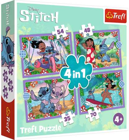 Trefl Disney Puzzle 4in1 Crazy Day Lilo &amp; Stitch buntes Puzzle für die Jüngsten ab 4