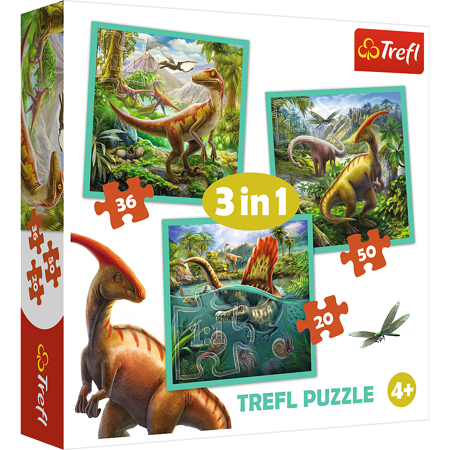 Trefl Puzzle 3in1 Die außergewöhnliche Welt der Dinosaurier 34837 106 Elemente