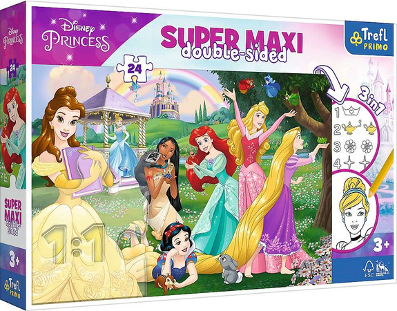 Doppelseitiges Puzzle 24 Teile Super Maxi Disney Fröhliche Prinzessinnen 3in1