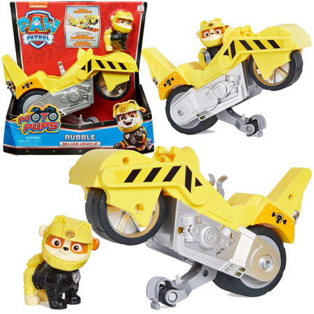 Paw Patrol 2-in-1 Rubble Deluxe Moto Pups Motopies Gelbes Motorradfahrzeug + Figur