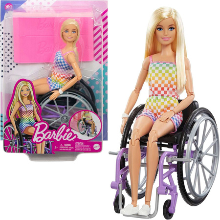 Barbie blonde Puppe im Rollstuhl + Rampe